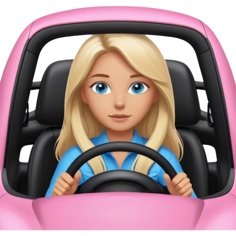 pink Porsche taycan with blonde girl, long hair, blue eyes, sitting in the car, girl in the driver seat, front view point of view, no sunglasses emoji