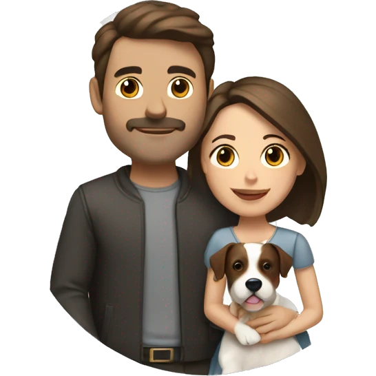 Brunette husband and wife with small white and brown dog emoji
