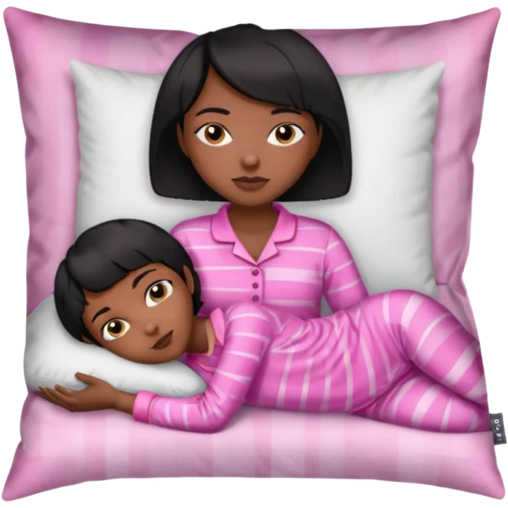 Dark skin Black woman with short  black bob  hair, pink pajamas laying on pillow just me  emoji