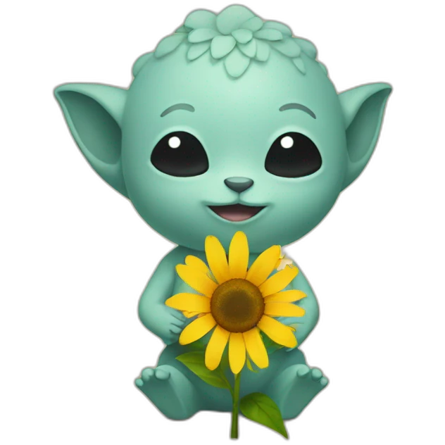 Grogu holding a sun flower emoji