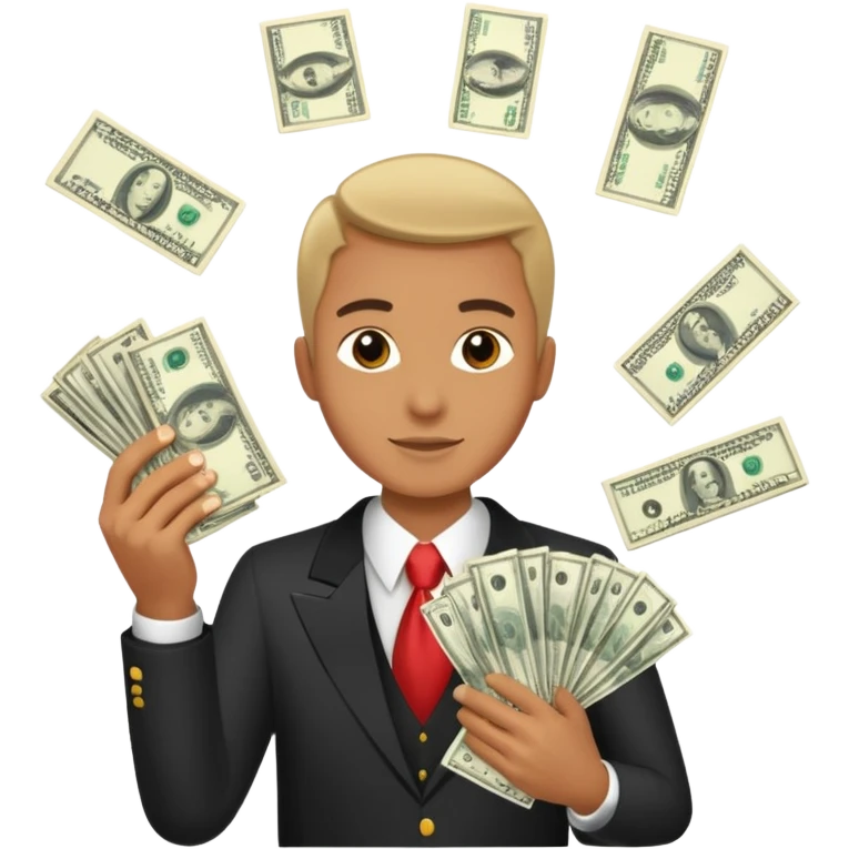 Add more cash flying around, bundles of US dollars, casino winnings vibe, lucky flight, jackpot feeling emoji