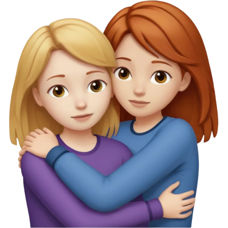 two girls who hug eachother. one has auburn hair and very pale skin, other has medium skin and blonde hair emoji