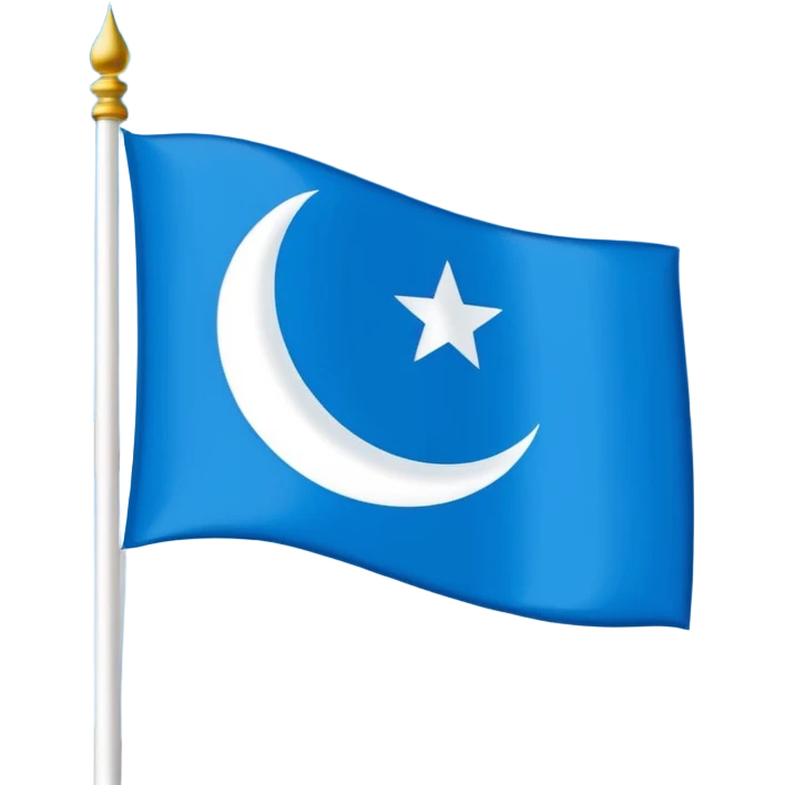 Emoji-style East Turkistan flag, bright sky-blue background, small white crescent and star in top-left corner, simple and flat, like a tiny icon.”
 emoji