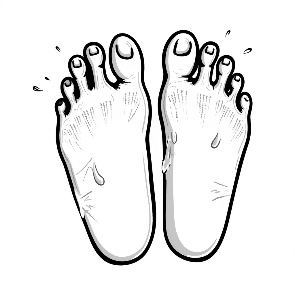 realistic drawing of two human foot soles covered with white sticky tree sap, detailed illustration emoji