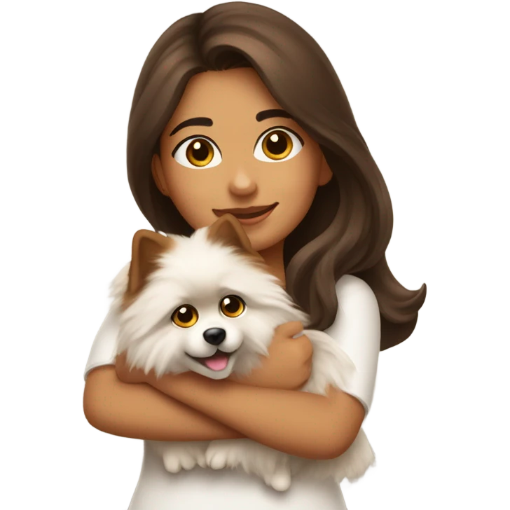 pretty girl brown long hair latina makeup hugging a spitz alemão emoji