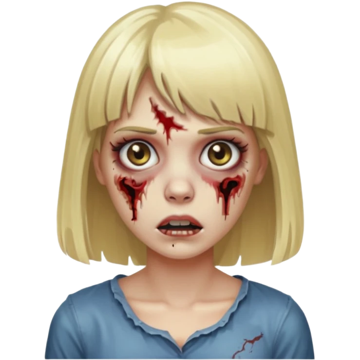 Mulher zumbi de cabelo loiro com franja emoji