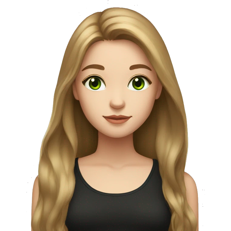 Girl with light brown long hair, green eyes, black top emoji