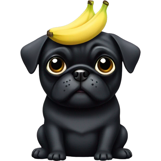 Black pug with banana toy emoji