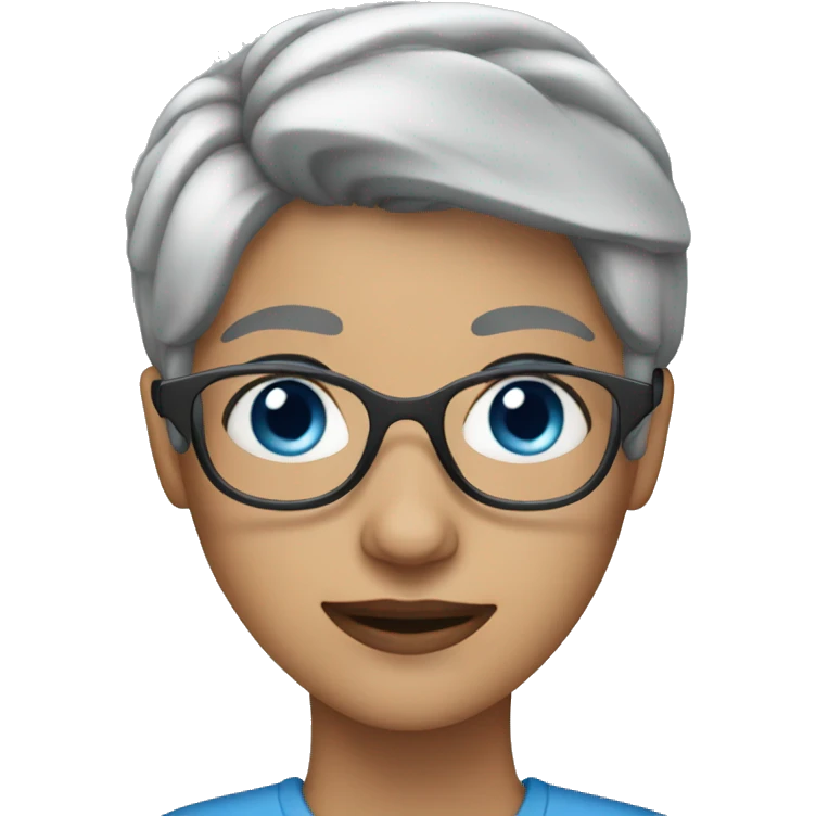 Woman with short gray hair, blue eyes and blue rimed glasses  emoji