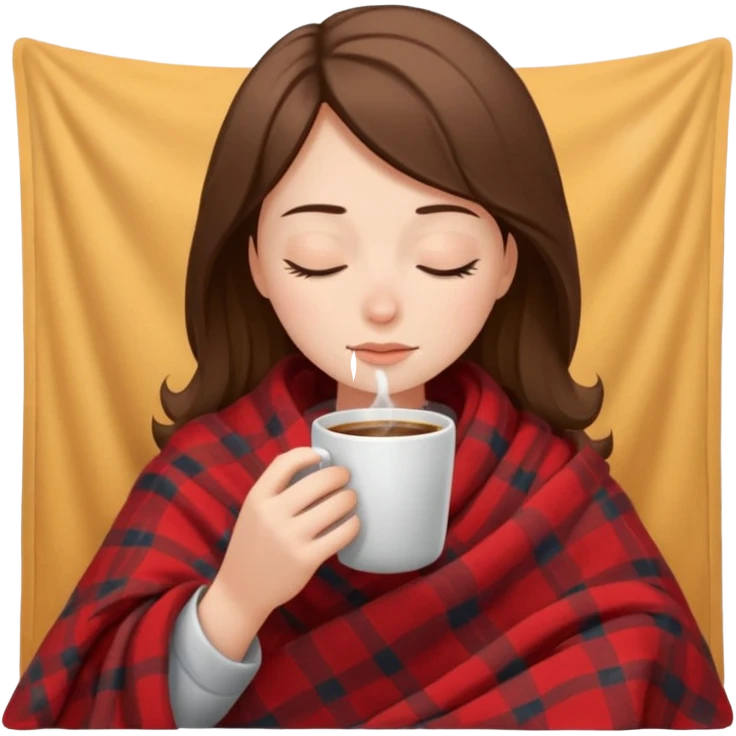 girl inside a blanket sipping coffee eyes closed emoji