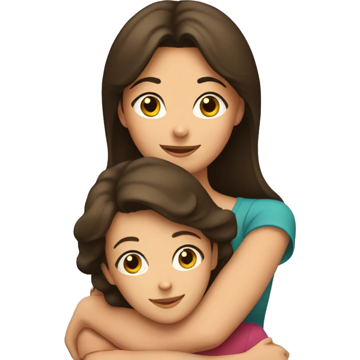 brunette mom and brunette daughter hugging emoji