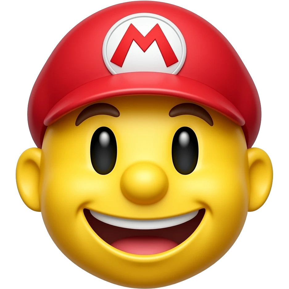 Emoji amarelo de carinha feliz com chapéu do Super Mario emoji