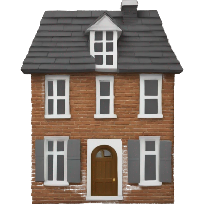 house made of bricks, with dark grey windows and roof. there is a tree next to it emoji