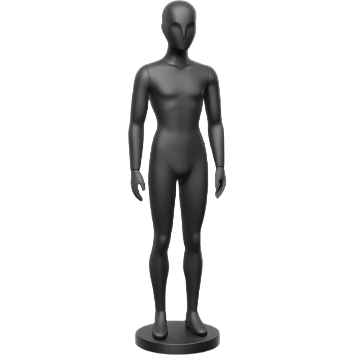 Minimalistic flat vector icon, iOS style, thin black contour on white background. Matte black mannequin in front of in 3D monochrome style. skulpt emoji