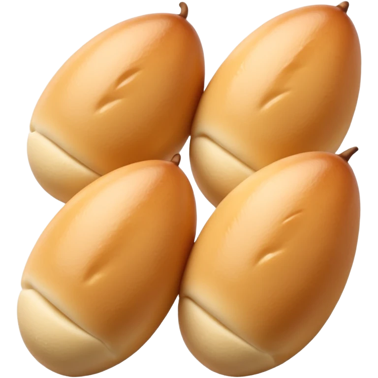 four plump smooth quenelles in a neat row, pale golden-beige, no plate or extras, soft lighting, subtle shadows, emoji scale emoji