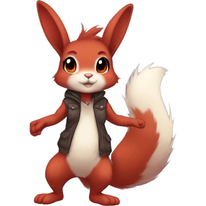 Anthro Sona Cool Edgy Fakemon Full Body Red Rabbit Squirrel Chibi Cute  emoji