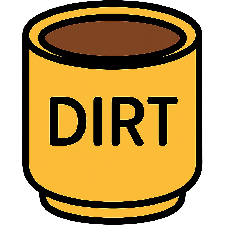 Remove the handle from the coffee cup, keep the word 'dirt' on it, with no background. emoji