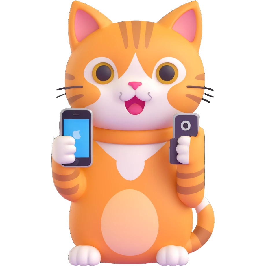 a cute cat holding an iPhone emoji