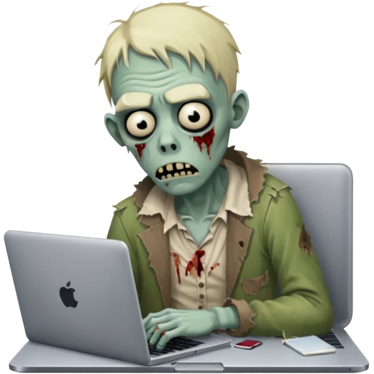 A tired sad zombie behind a laptop emoji