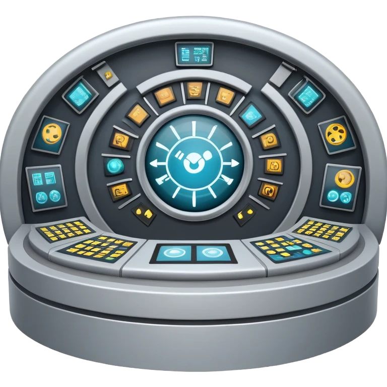 Circular control room with radial displays and consoles emoji