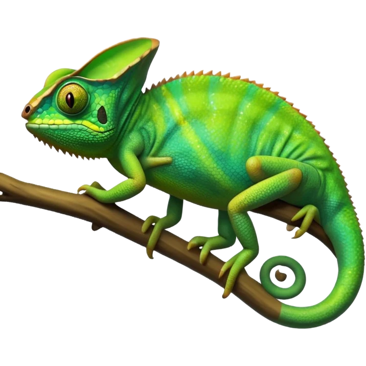 A hyper-realistic green chameleon  emoji