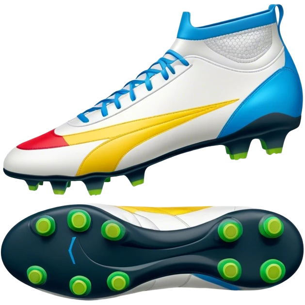 Cinematic Realistic image of a pair of soccer boots featuring finely detailed synthetic and leather textures, vibrant accents and dynamic design elements, illuminated by bright, field-side lighting that captures their sporty essence emoji