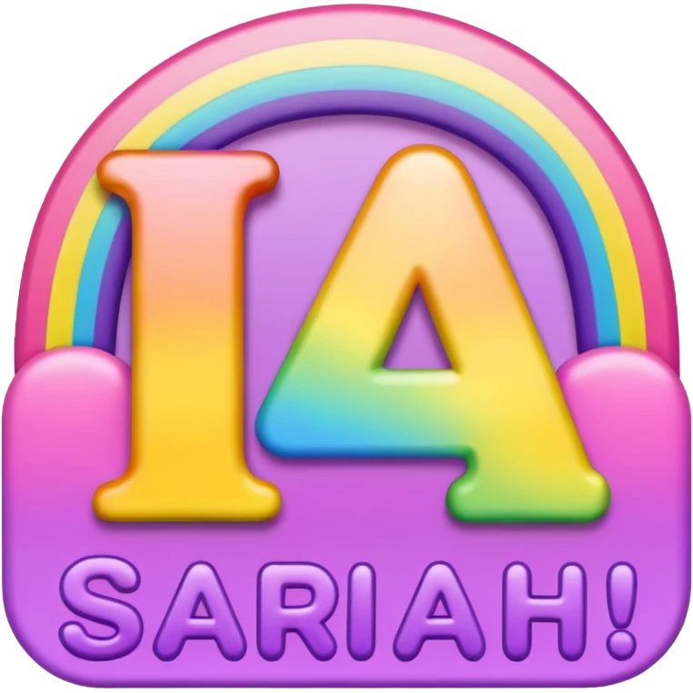 "Sarah" name, rainbow color lettering, girly font emoji