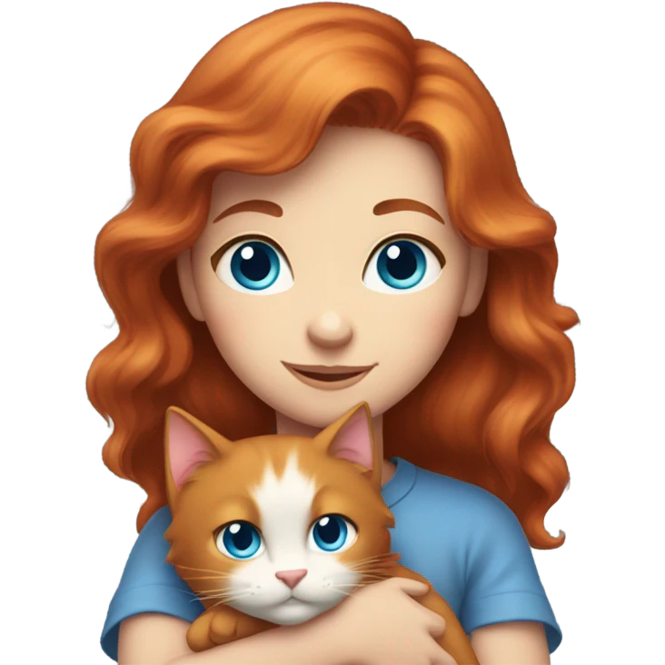 Red head with blue eyes holding cat emoji