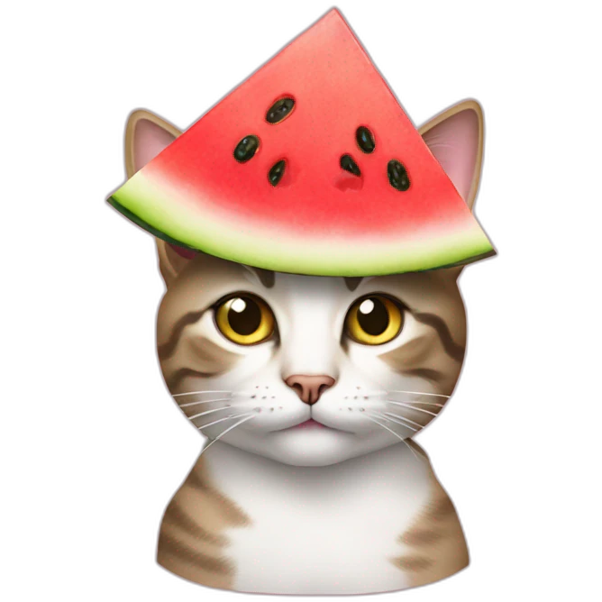 Cat wearing a watermelon cutout hat emoji