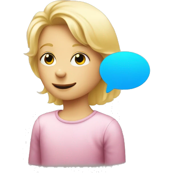 talking blond child with speech bubble near emoji