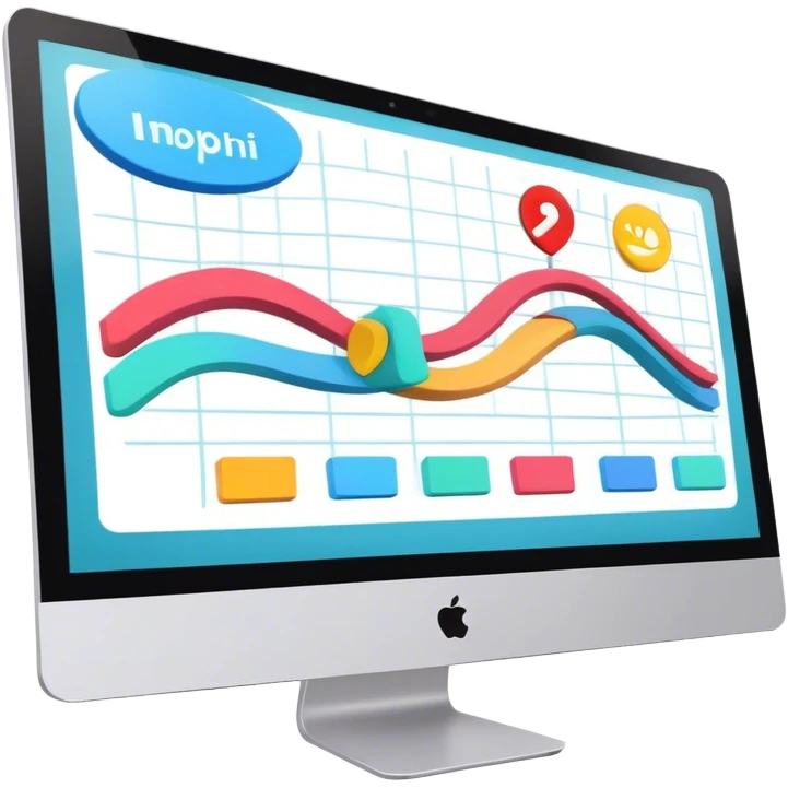 Animation and motion design. A computer screen with an animation timeline, moving frames. Display a cartoon or animated scene on the screen. Include motion design elements like flowing lines, curves, or rotating objects. Modern, creative colors. No emojis or smiley faces. Transparent background. emoji