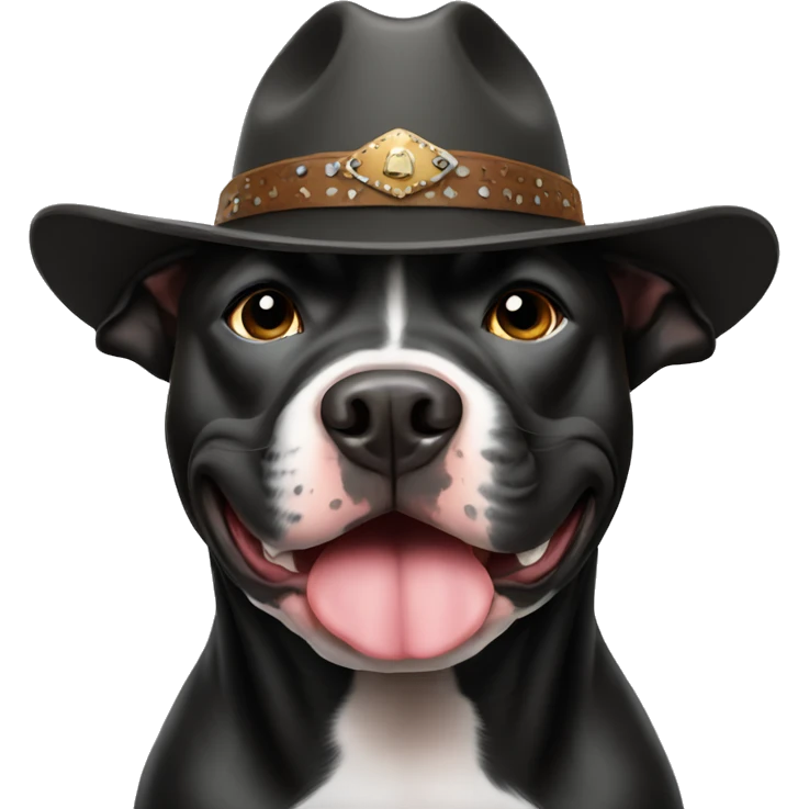Black pitbull wearing cowboy hat emoji
