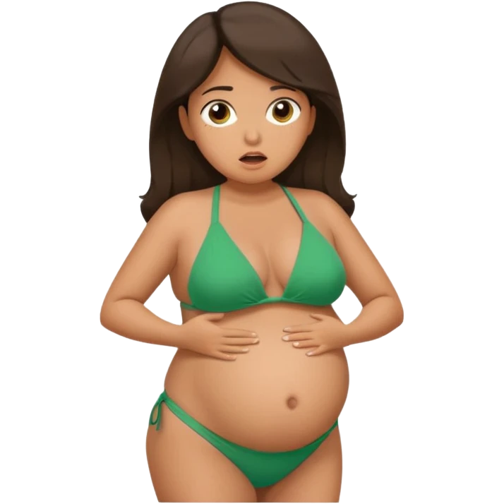 Latina girl, tan skin, pregnant, green bikini, shocked face, huge belly emoji