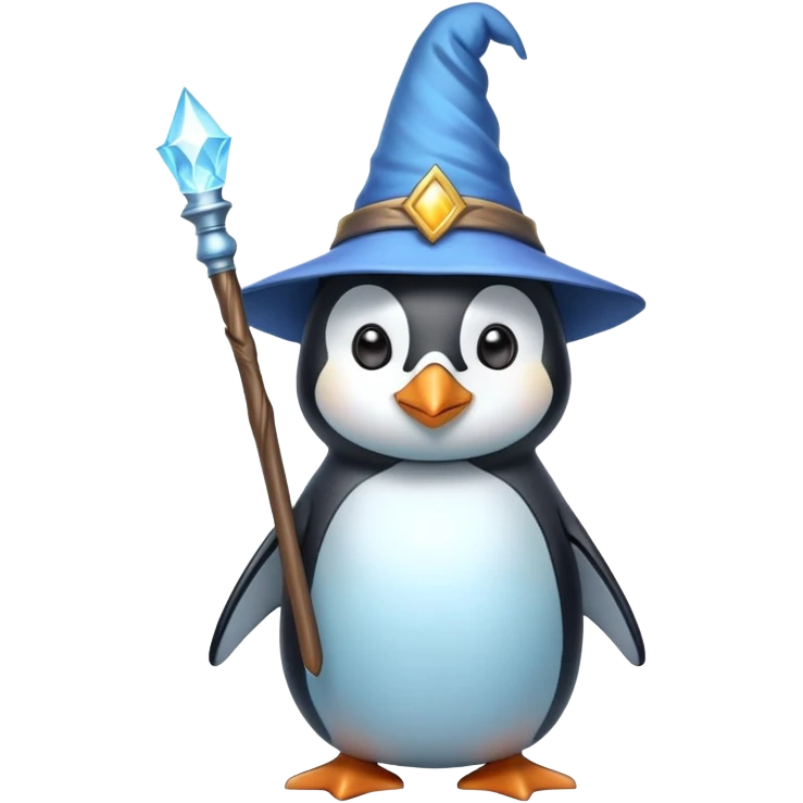 penguin wearing wizard hat and holding magic wand emoji
