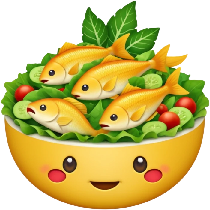 buatkan emoji salad namun berbentuk ikan 🐟 yang chubby untuk discord emoji tentang mancing emoji