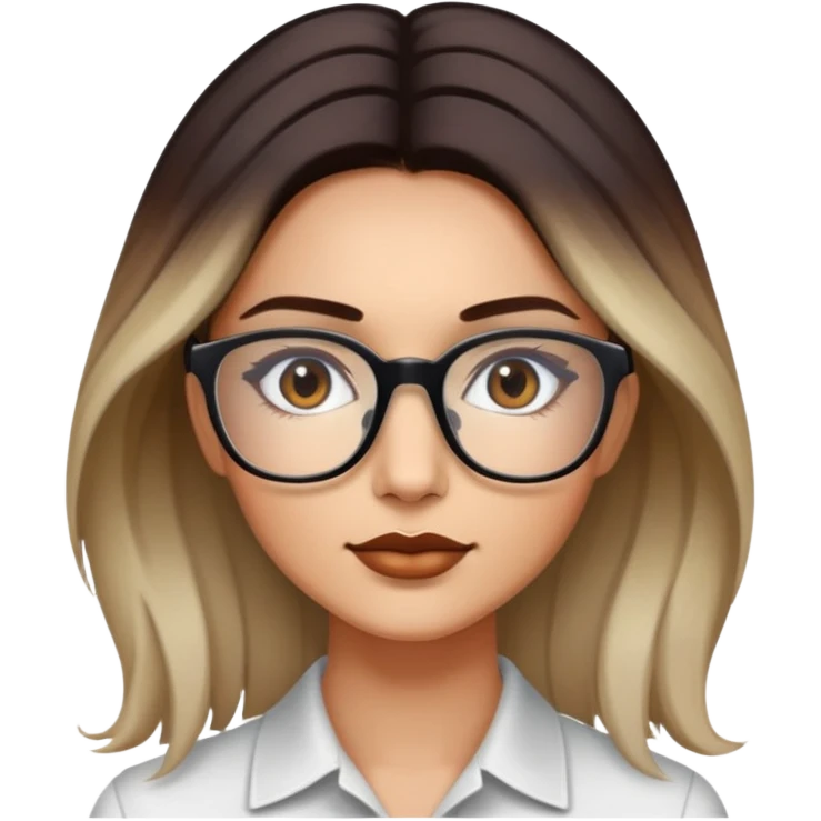Lights skin Woman with dark roots  balayaged lengths and squared thin glasses emoji