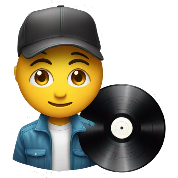 Vinyl records with dj wearing cap emoji