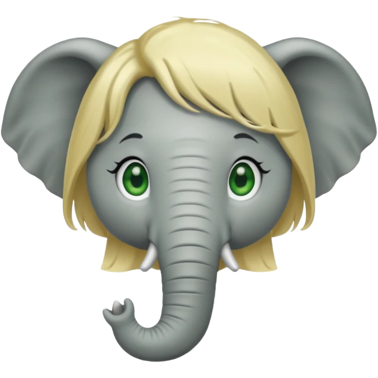 Make and elephant with a blonde wig and green eyes emoji