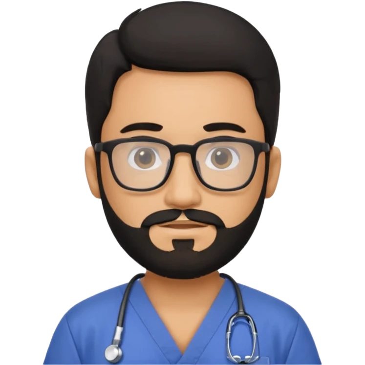 male with a scrubs and blanck hair and tan skin and beard and glasses emoji