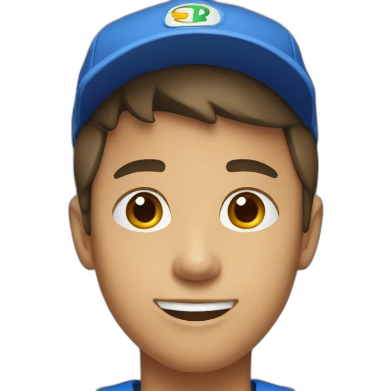 A young man with a blue cap and a blue t-shirt emoji