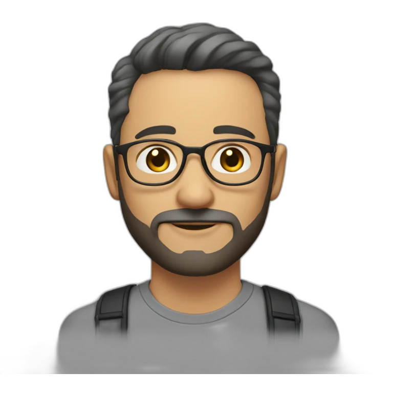 a white man with a light stubble and long black silverish hair and golden rimmed round glasses emoji