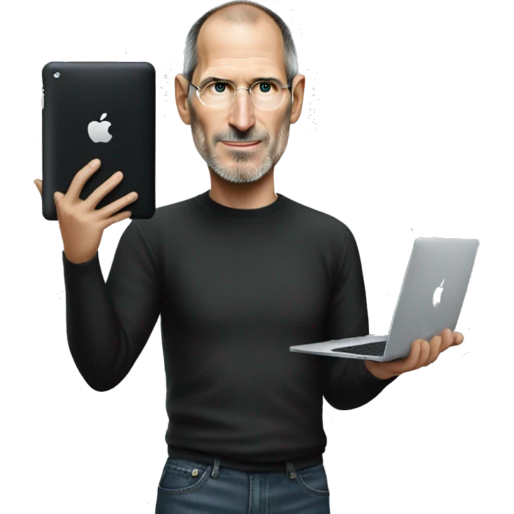 Steve Jobs holding an iPhone and a Macbook happy emoji