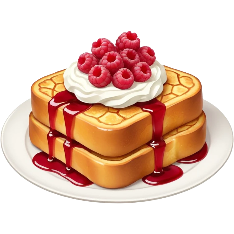 Raspberry and whip cream French toast on plate  emoji
