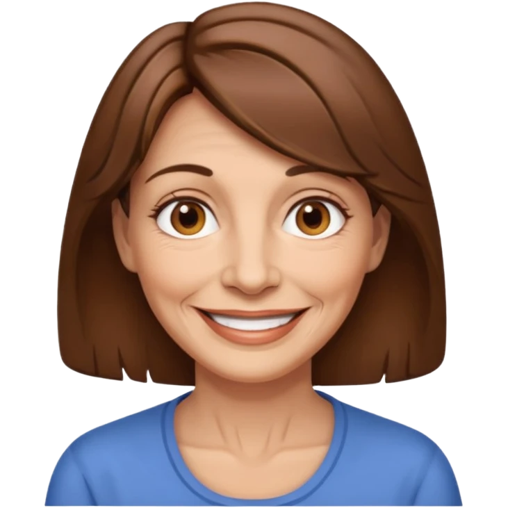 Woman 60, brown hair, brown eyes, smiling emoji