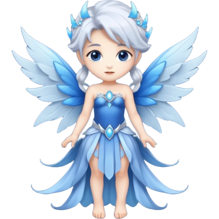  moon-fairy-queen-–-silver-hair,-blue-wings, chibi full body emoji