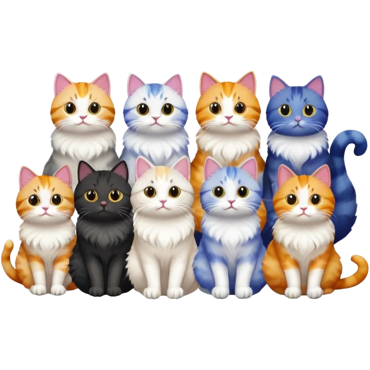 cats sitting in a row looking curious emoji
