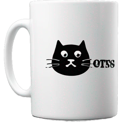 All Black coffee mug with white words that say, “cats before people” emoji