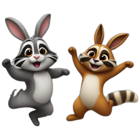 bunny and raccoon dancing emoji