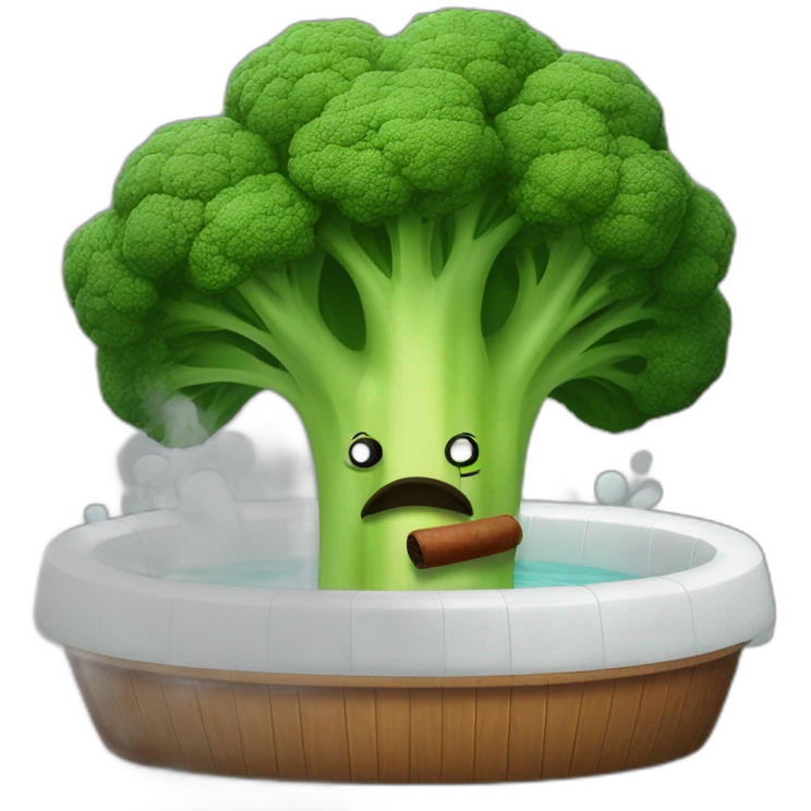 Broccoli sitting in a hot tub smoking a cigar emoji