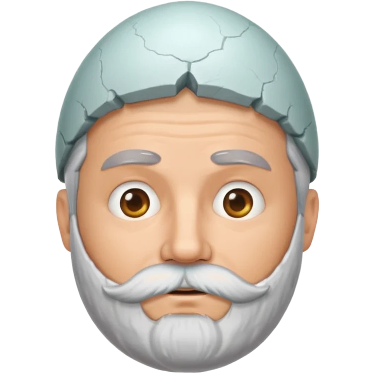 grey haired man with beard middle aged with a large egg shell on the head emoji